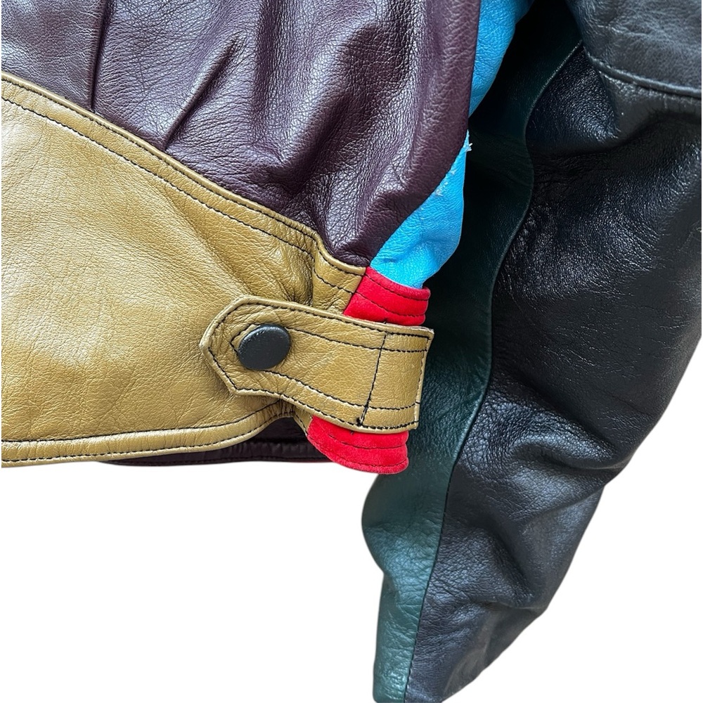 VTG Colorblock 💯% Leather Jacket - Picture 5 of 7